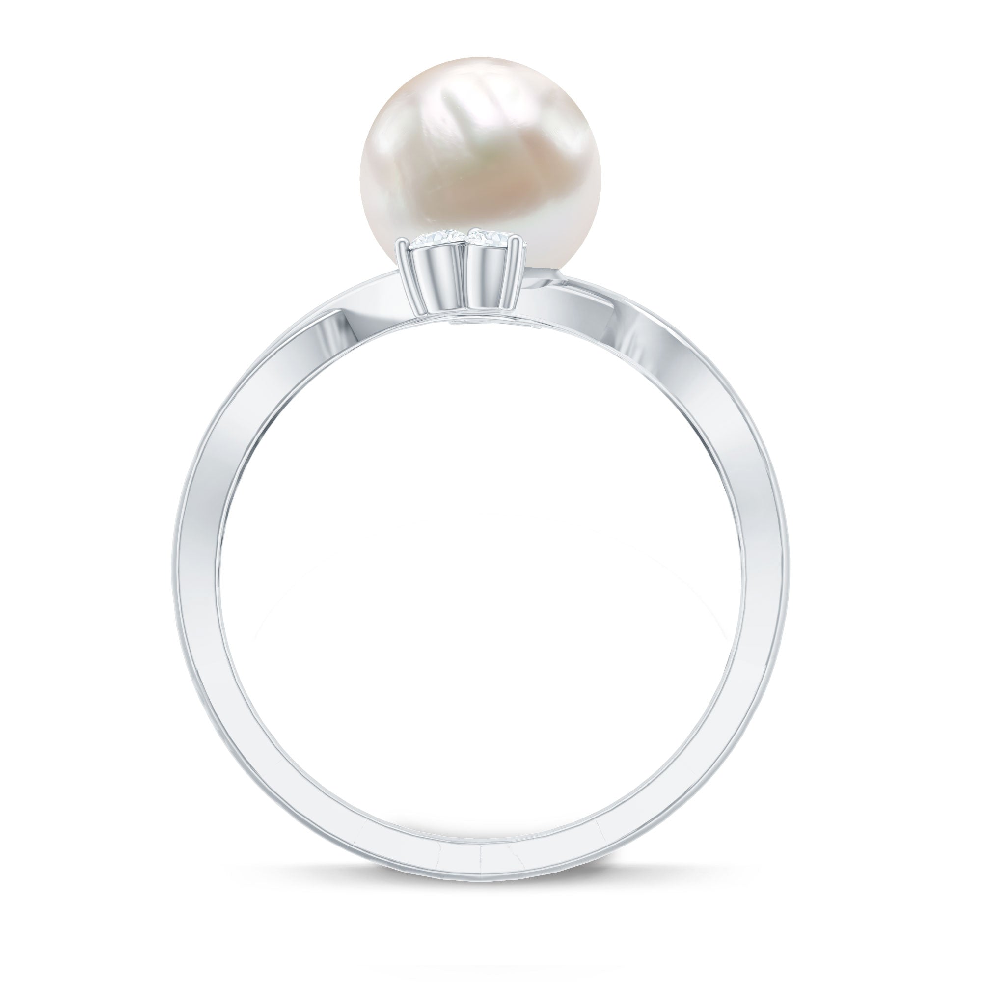 Cultured 7.48 Carat White Pearl Bypass Engagement Ring with Diamond