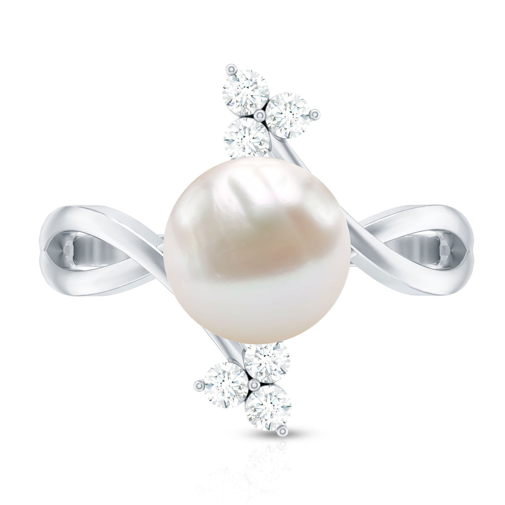 Cultured 7.48 Carat White Pearl Bypass Engagement Ring with Diamond
