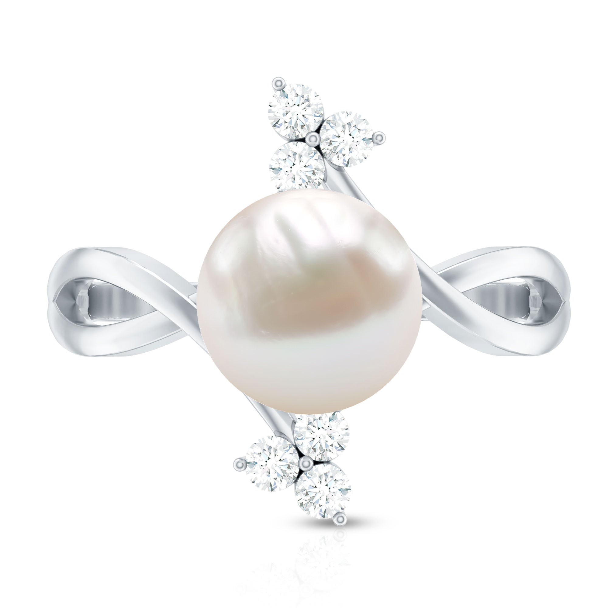 Cultured 7.48 Carat White Pearl Bypass Engagement Ring with Diamond