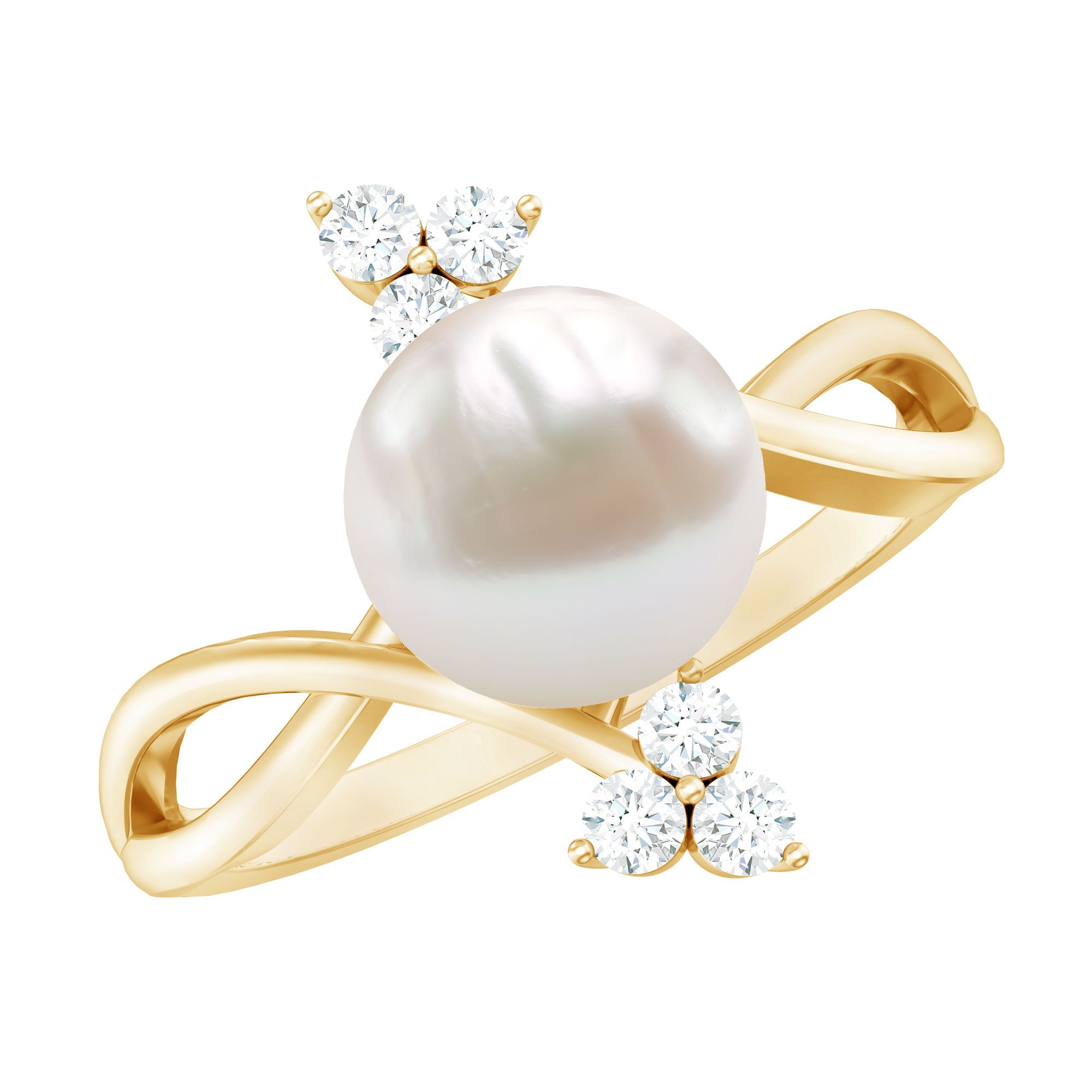 Cultured 7.48 Carat White Pearl Bypass Engagement Ring with Diamond | Rings | Wiccan Center