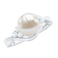 Natural 7.4 Carat Freshwater Pearl Engagement Ring with Diamond Trio