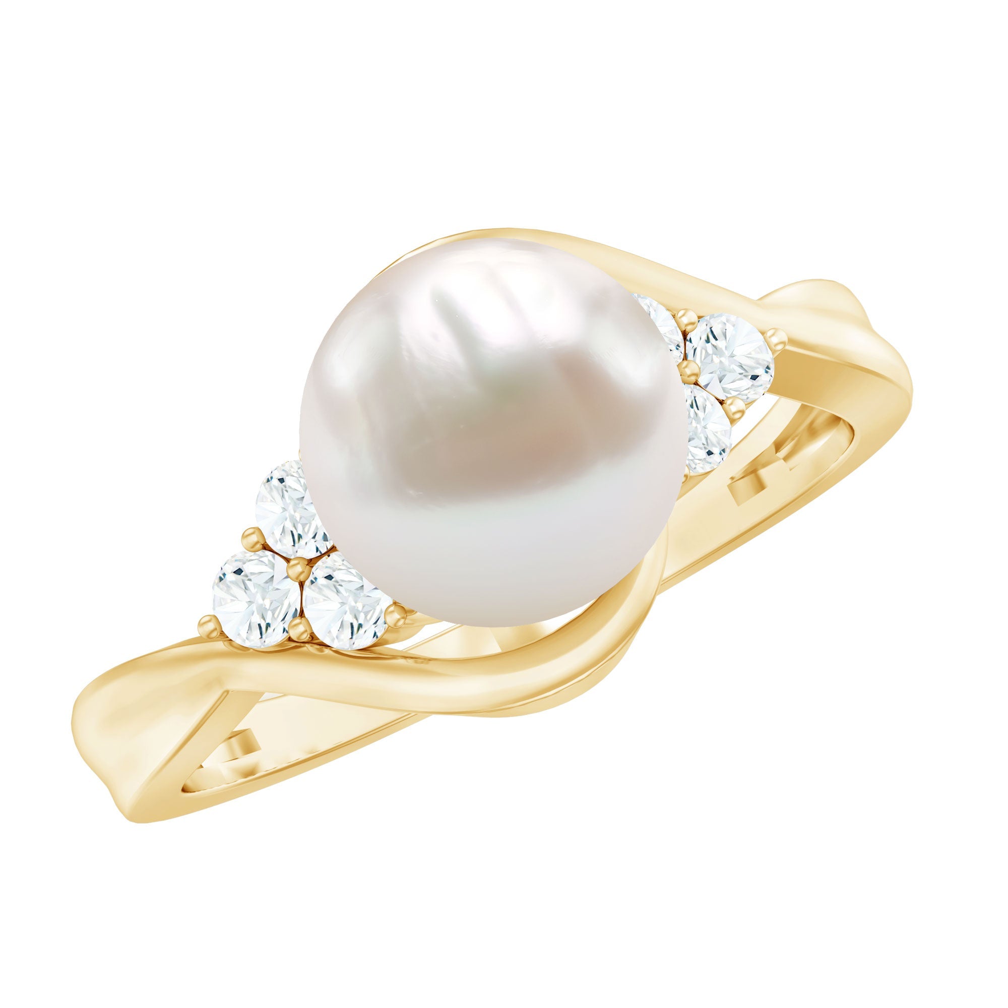 Natural 7.4 Carat Freshwater Pearl Engagement Ring with Diamond Trio | Rings | Wiccan Center