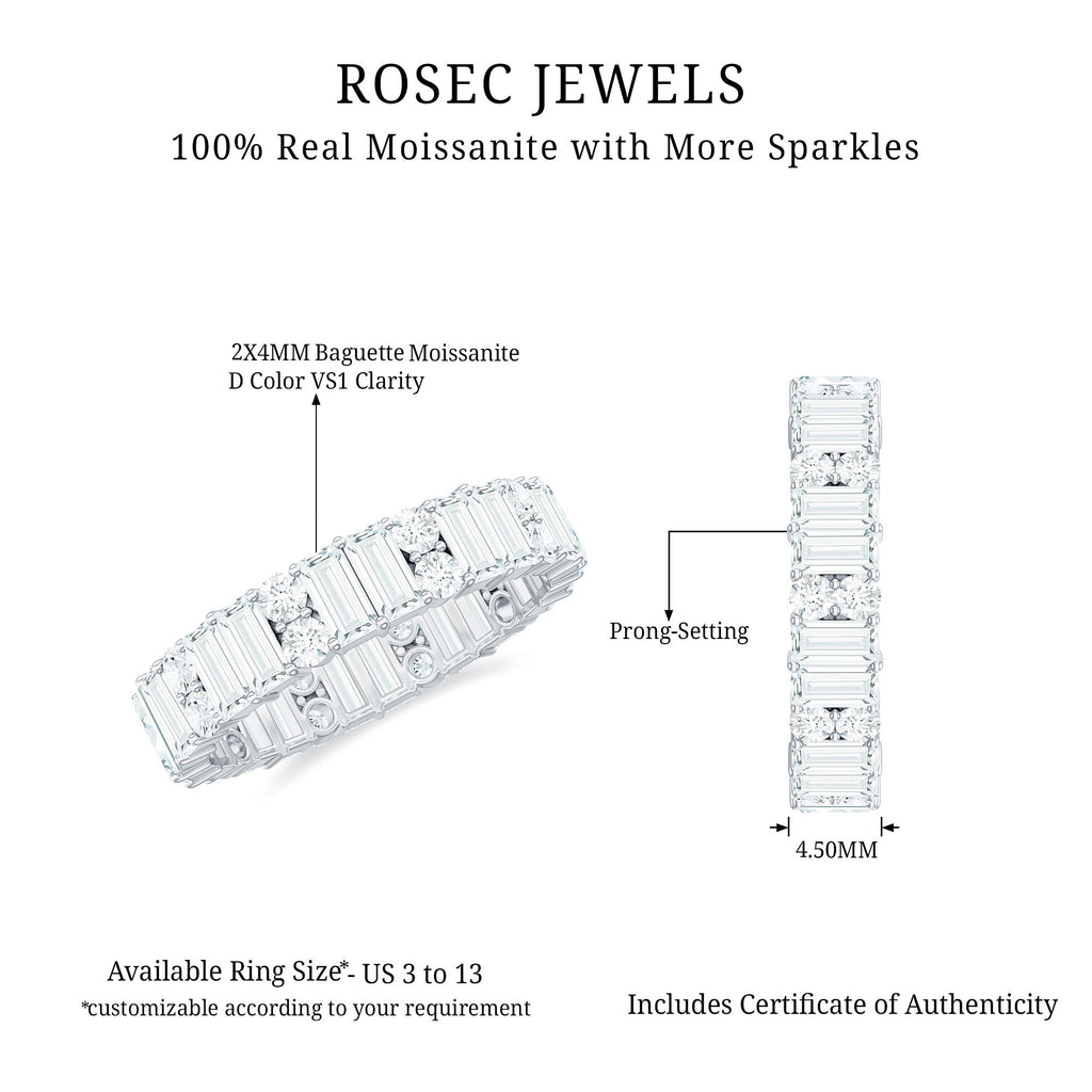 Round and Baguette Cut Moissanite Eternity Wedding Band