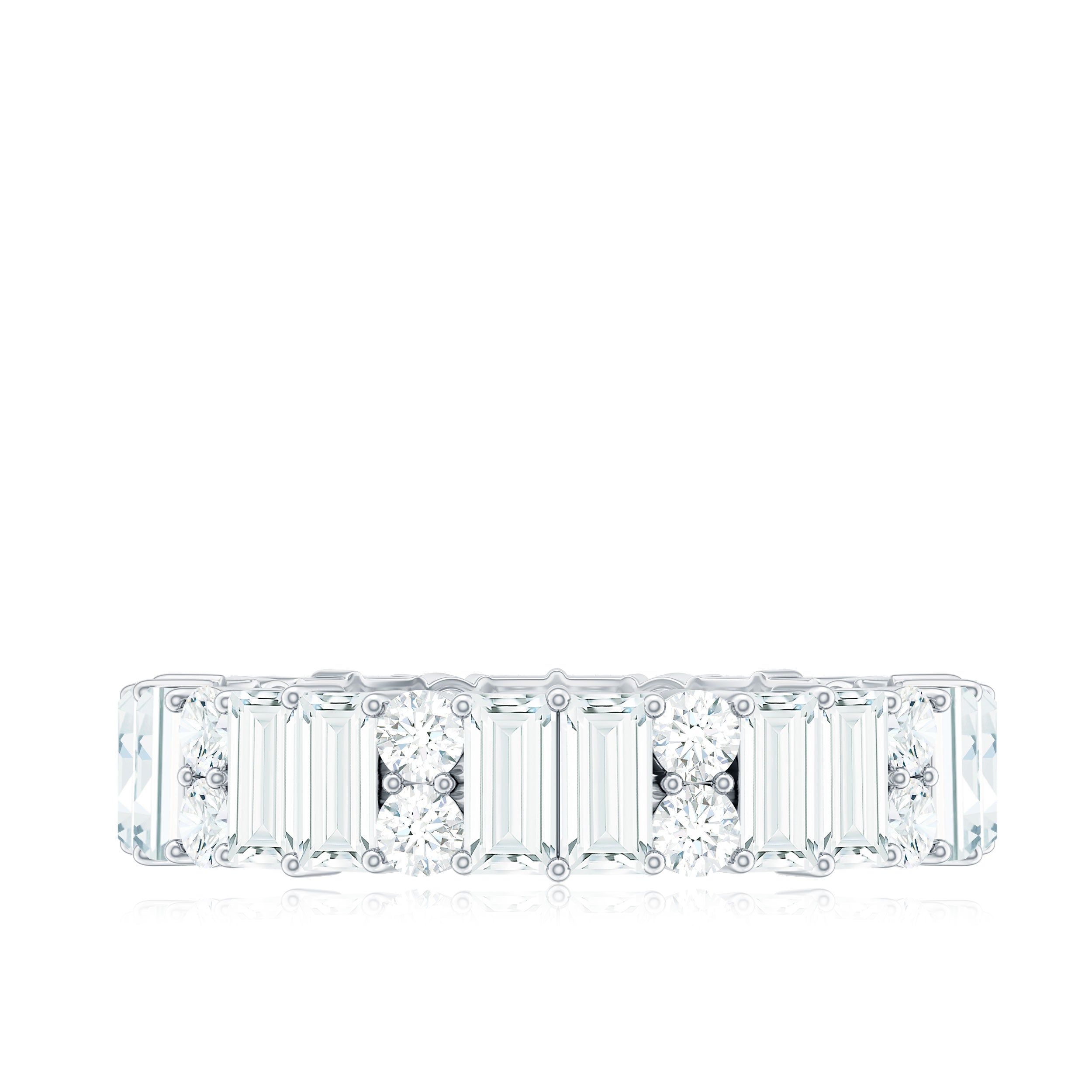 Round and Baguette Cut Moissanite Eternity Wedding Band