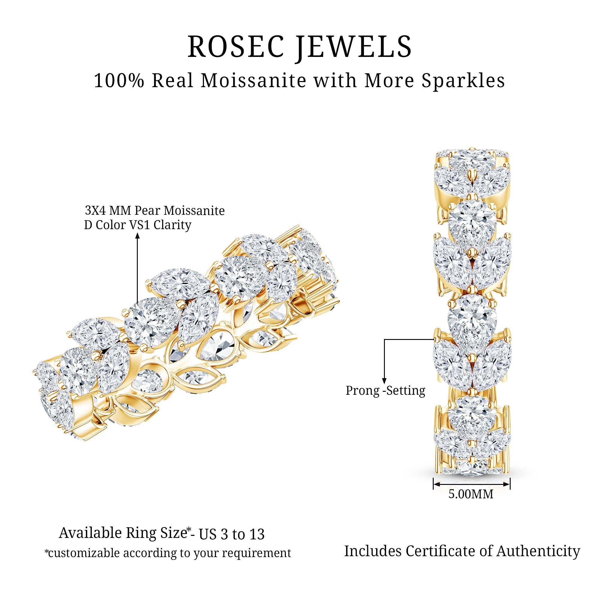 Certified Moissanite Leaf Eternity Band Ring for Women