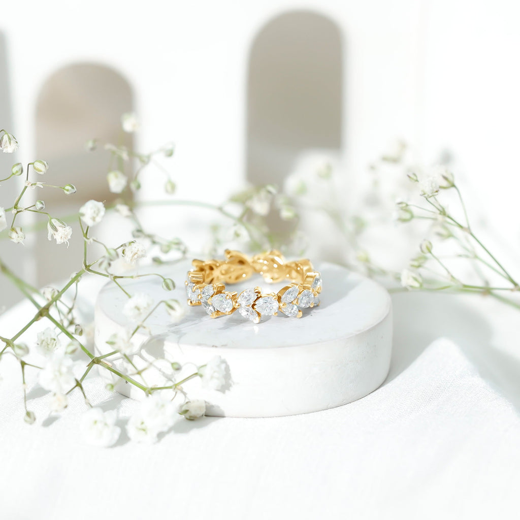 Certified Moissanite Leaf Eternity Band Ring for Women