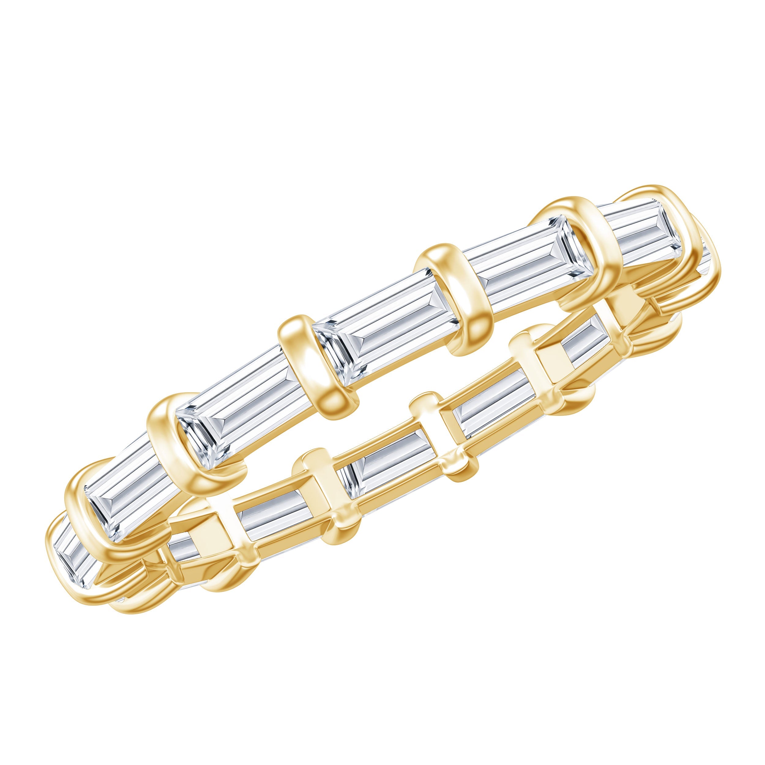 Certified Baguette Cut Moissanite East West Eternity Ring | Rings | Wiccan Center