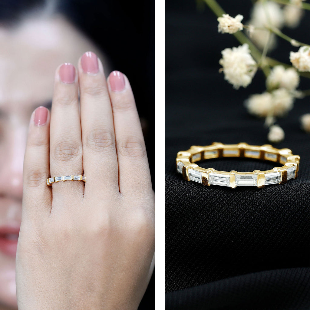 Certified Baguette Cut Moissanite East West Eternity Ring