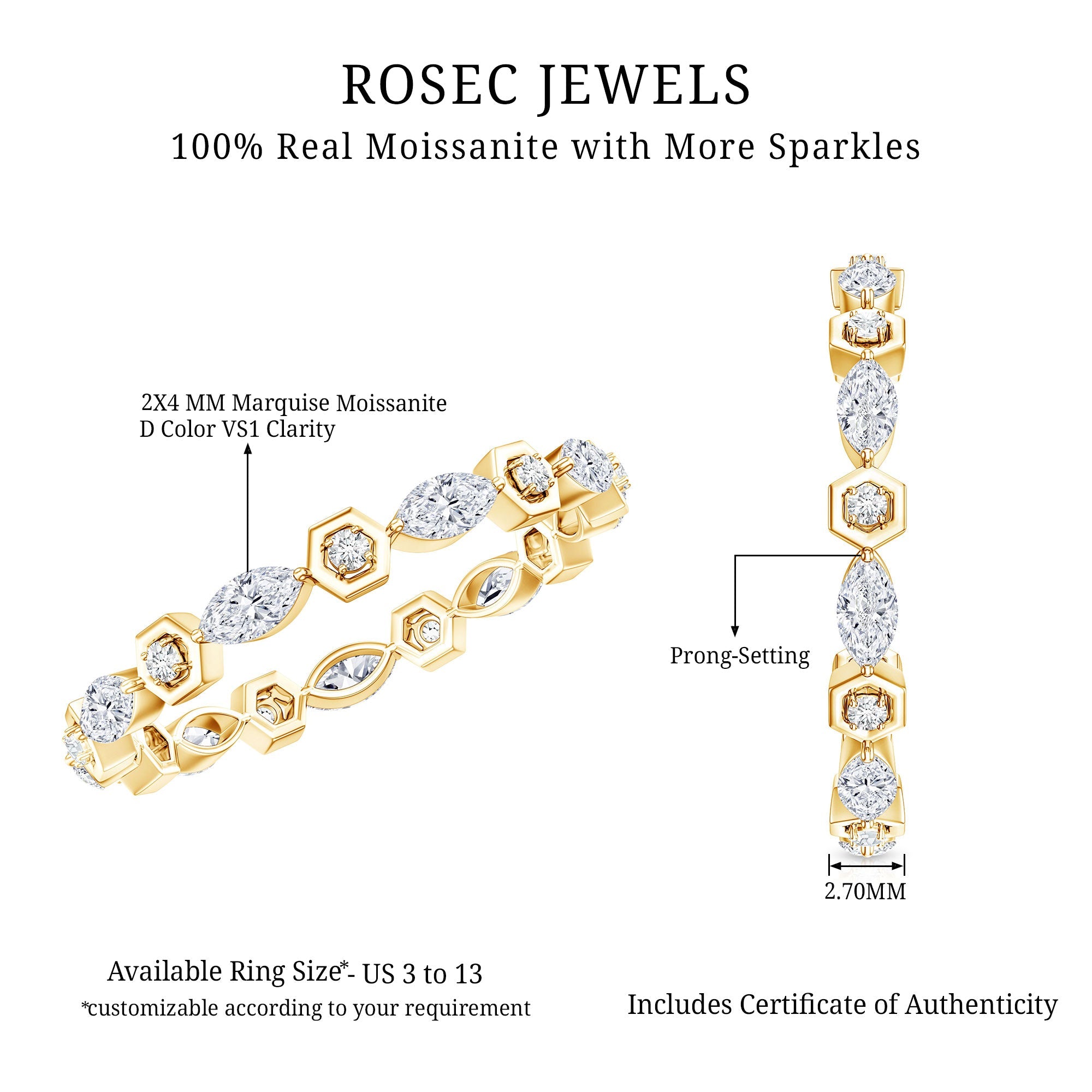 Certified Moissanite Contemporary Eternity Ring