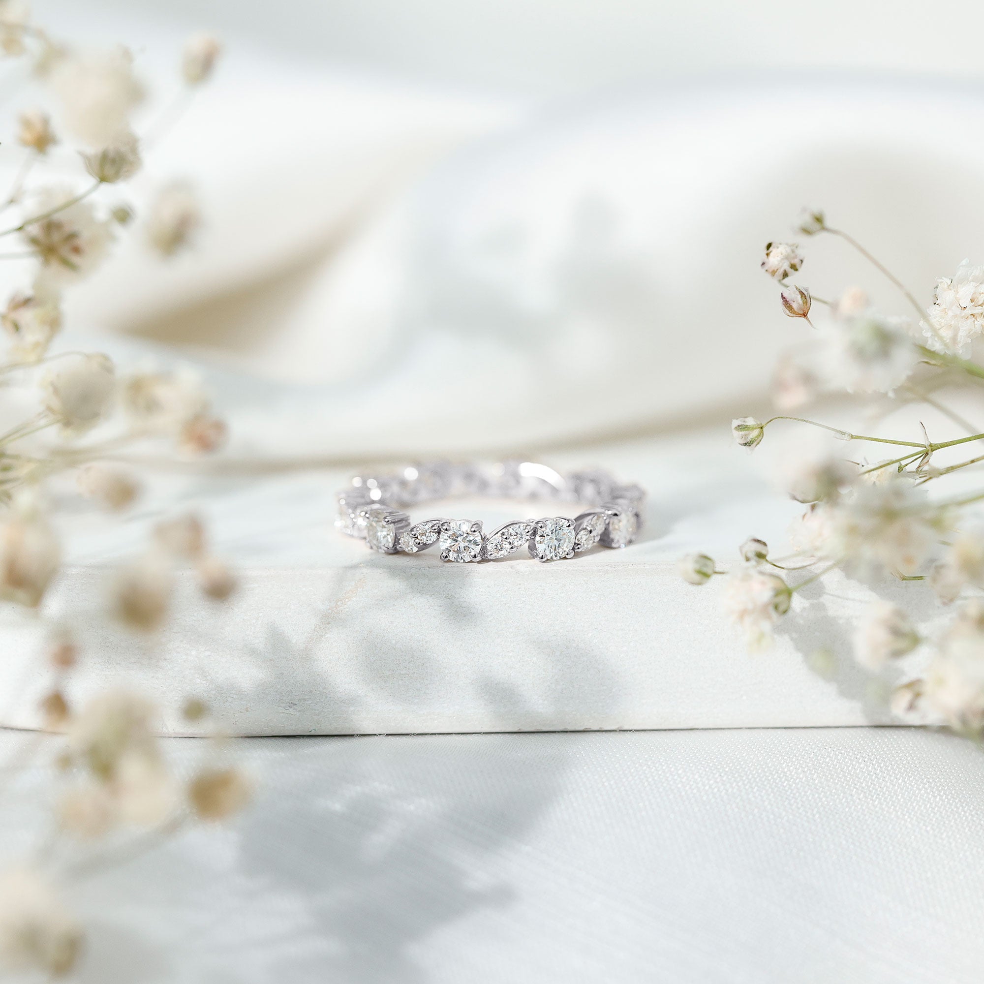 Certified Moissanite Eternity Wedding Band Ring in Prong Setting
