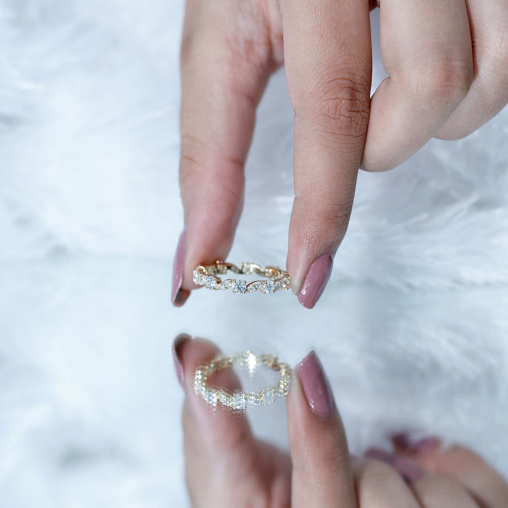 Certified Moissanite Eternity Wedding Band Ring in Prong Setting