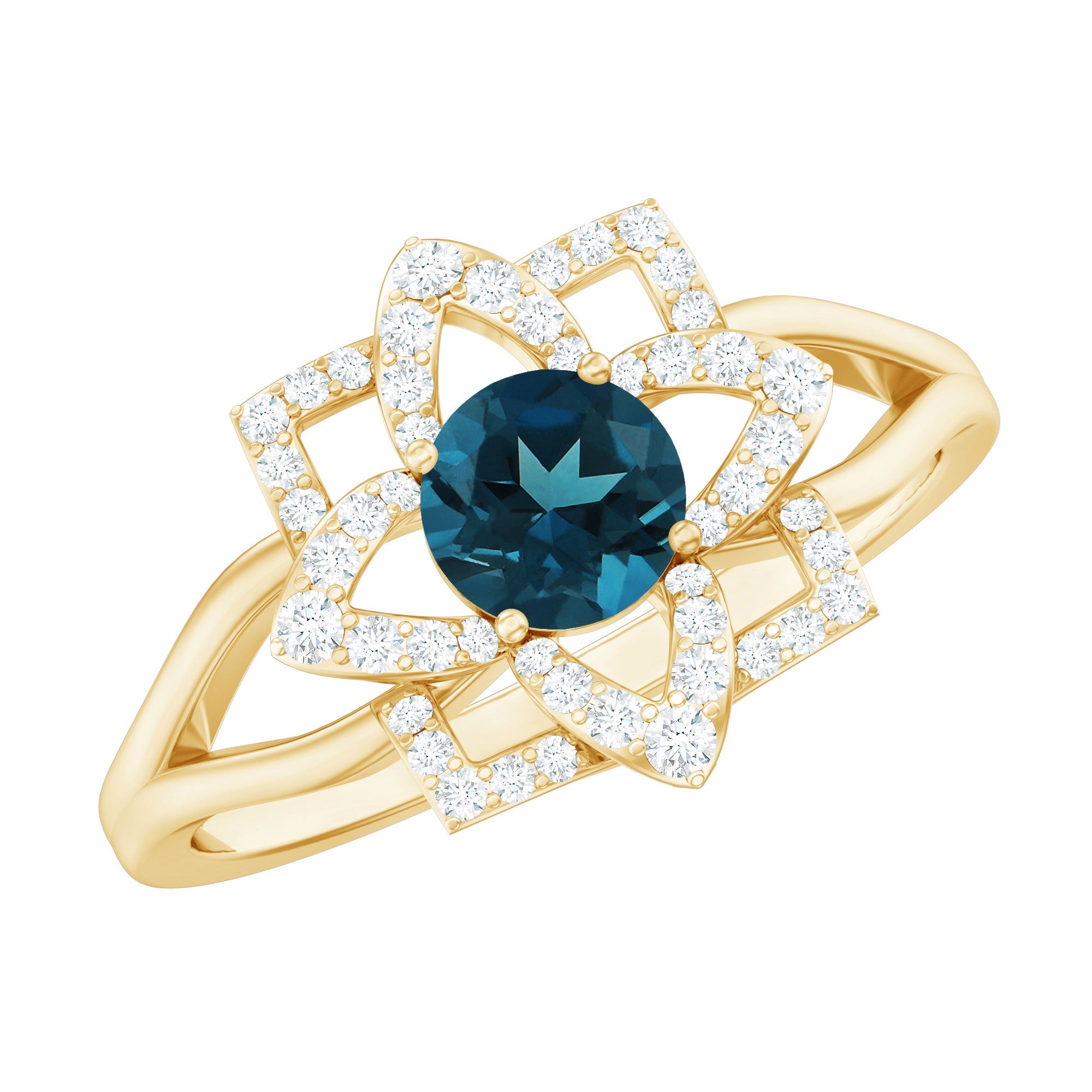 Flower Inspired London Blue Topaz and Diamond Engagement Ring | Rings | Wiccan Center