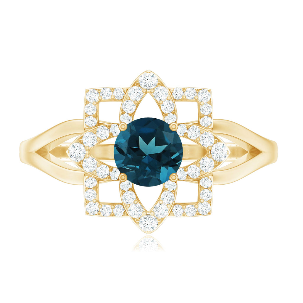 Flower Inspired London Blue Topaz and Diamond Engagement Ring