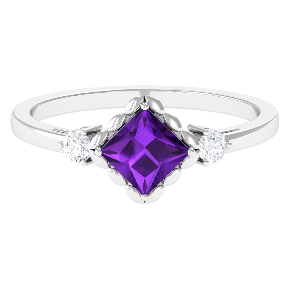 Designer 1.2 Carat Princess Cut Amethyst Engagement Ring with Diamond