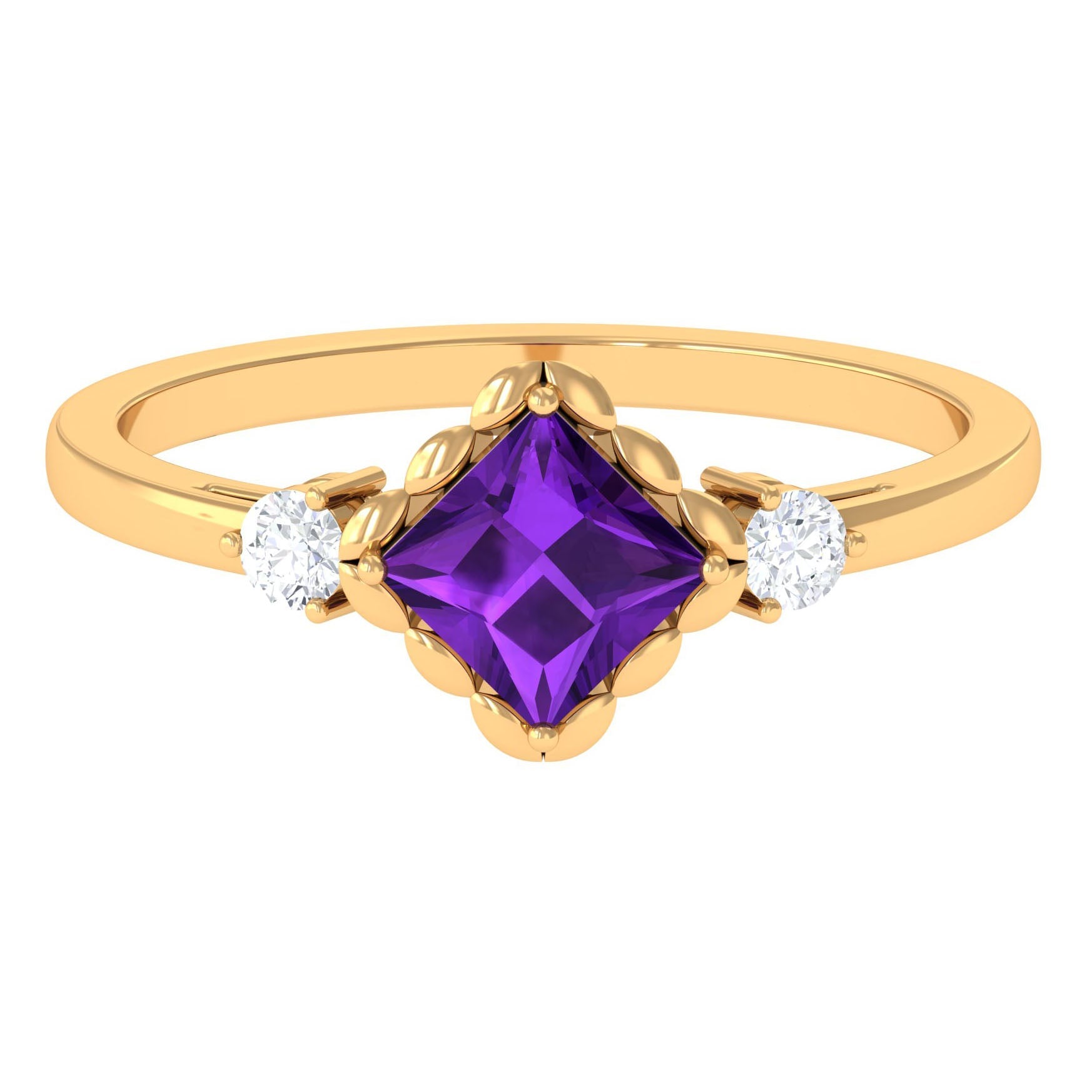 Designer 1.2 Carat Princess Cut Amethyst Engagement Ring with Diamond | Rings | Wiccan Center