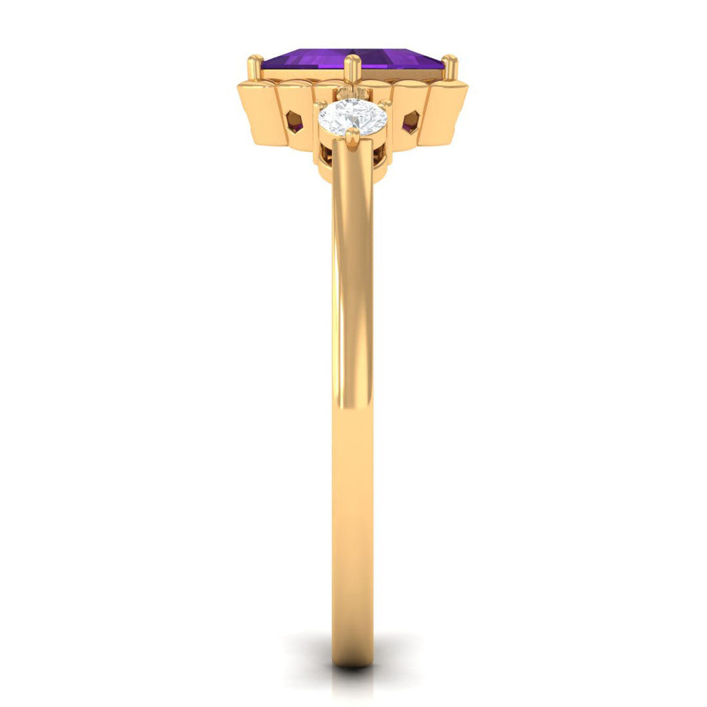 Designer 1.2 Carat Princess Cut Amethyst Engagement Ring with Diamond