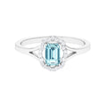 Emerald Cut Aquamarine Engagement Ring with Diamond Floral Halo