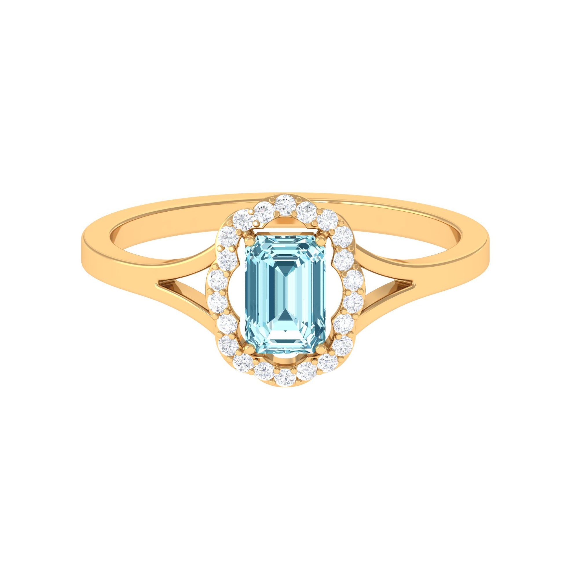 Emerald Cut Aquamarine Engagement Ring with Diamond Floral Halo | Rings | Wiccan Center