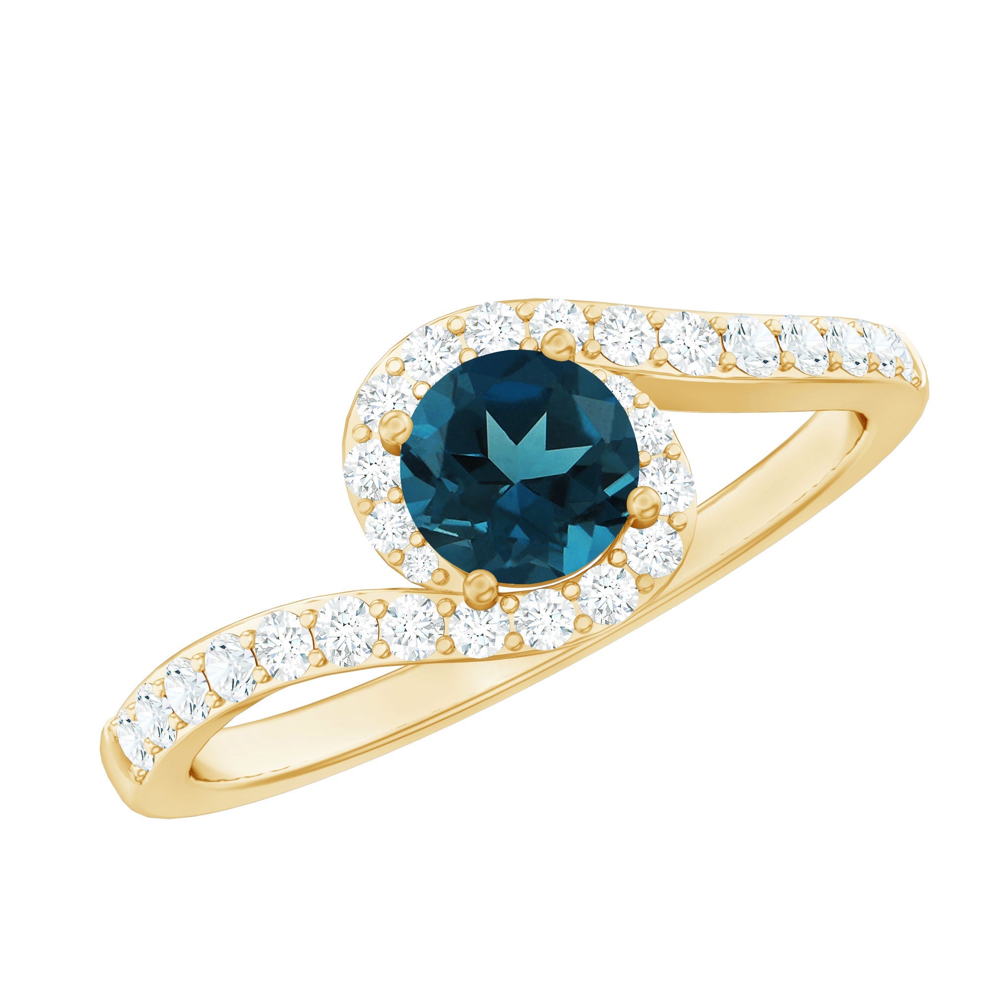 London Blue Topaz Bypass Promise Ring with Diamond Halo | Rings | Wiccan Center