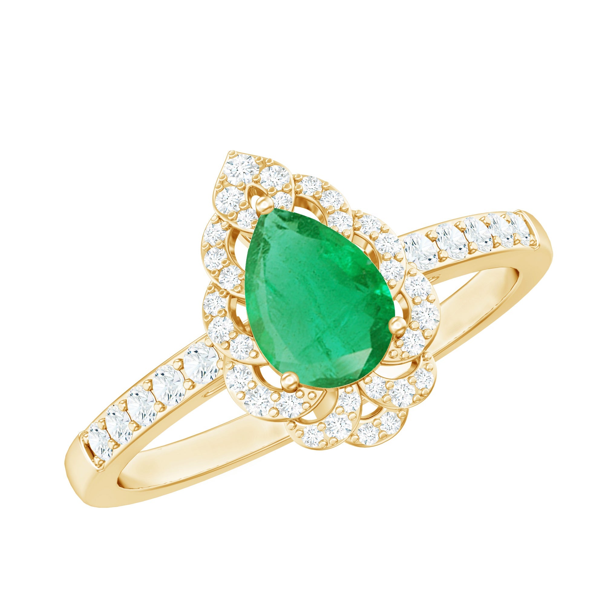 Pear Shaped Emerald Nature Engagement Ring with Diamond | Rings | Wiccan Center