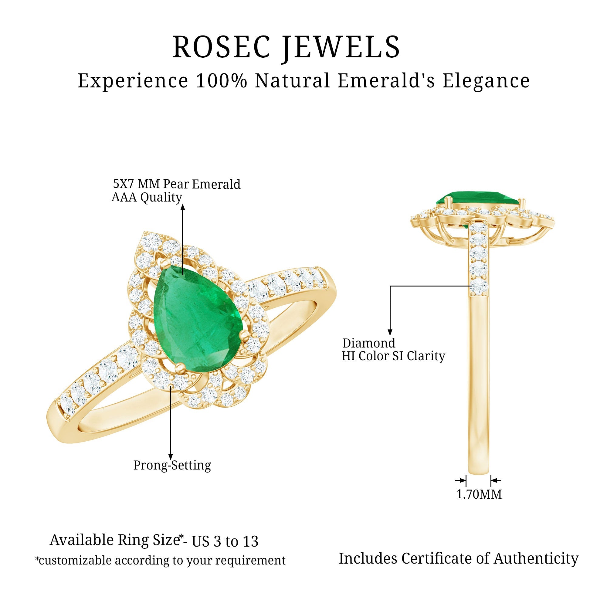 Pear Shaped Emerald Nature Engagement Ring with Diamond