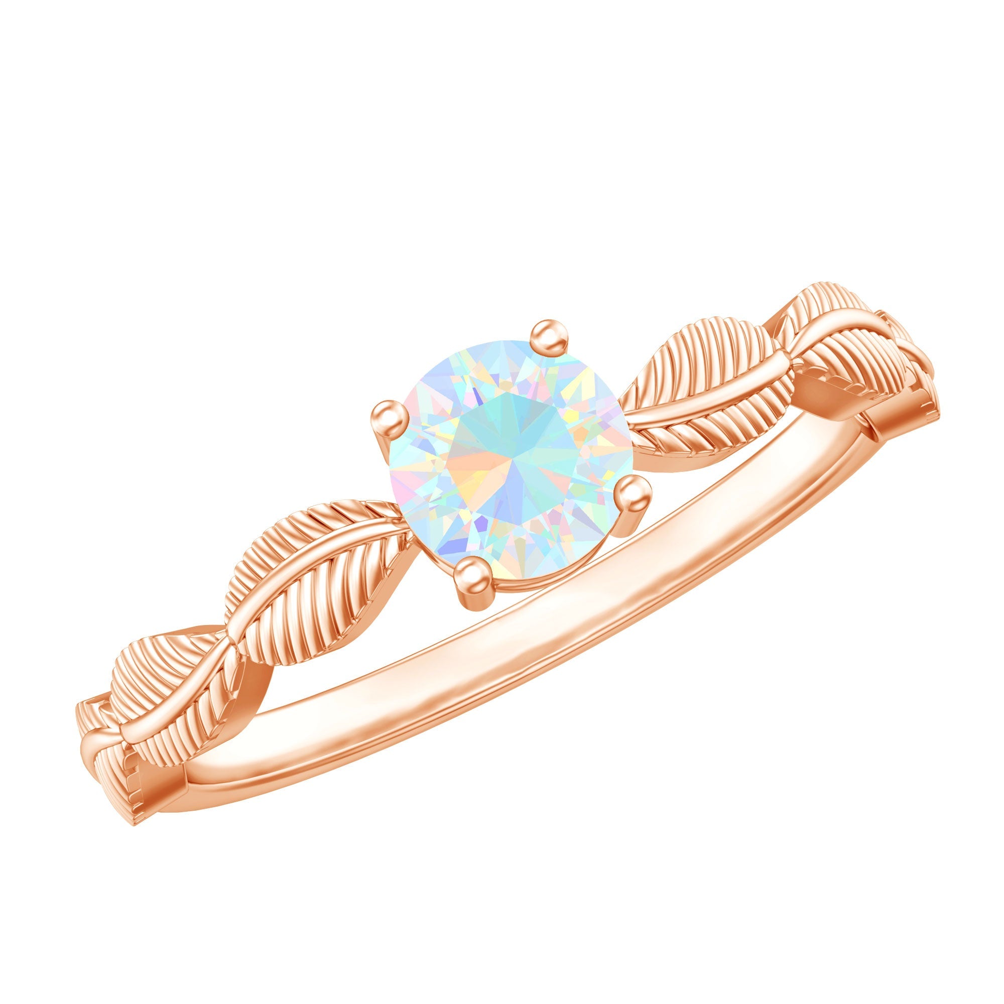 Nature Inspired Solitaire Ethiopian Rainbow Opal Leaf Ring | Rings | Wiccan Center