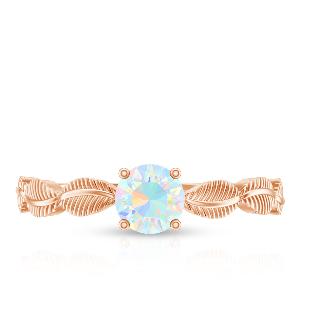 Nature Inspired Solitaire Ethiopian Rainbow Opal Leaf Ring