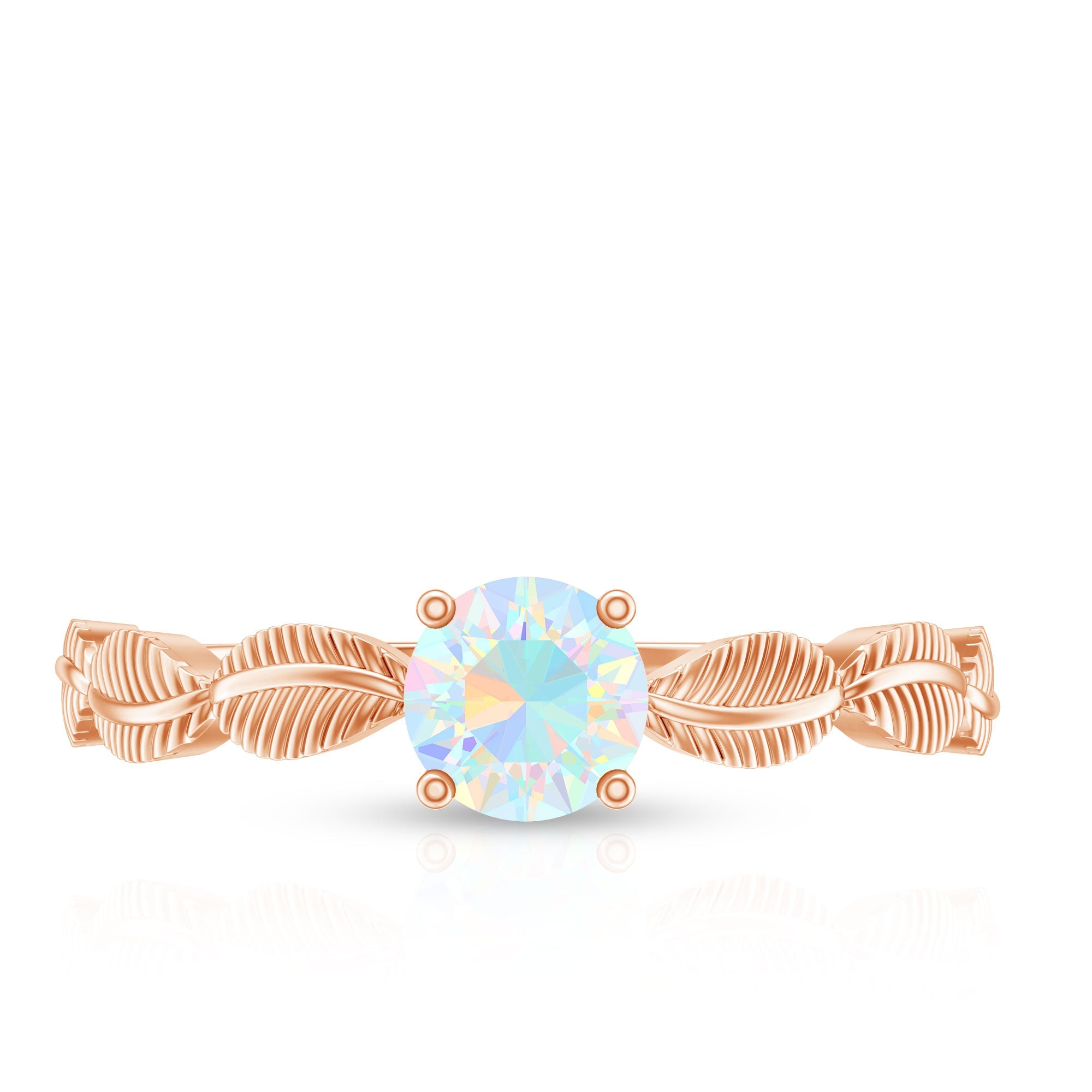 Nature Inspired Solitaire Ethiopian Rainbow Opal Leaf Ring