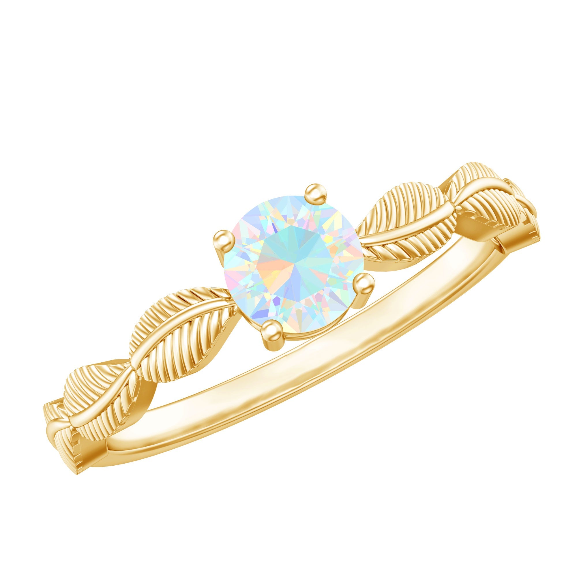 Nature Inspired Solitaire Ethiopian Rainbow Opal Leaf Ring | Rings | Wiccan Center