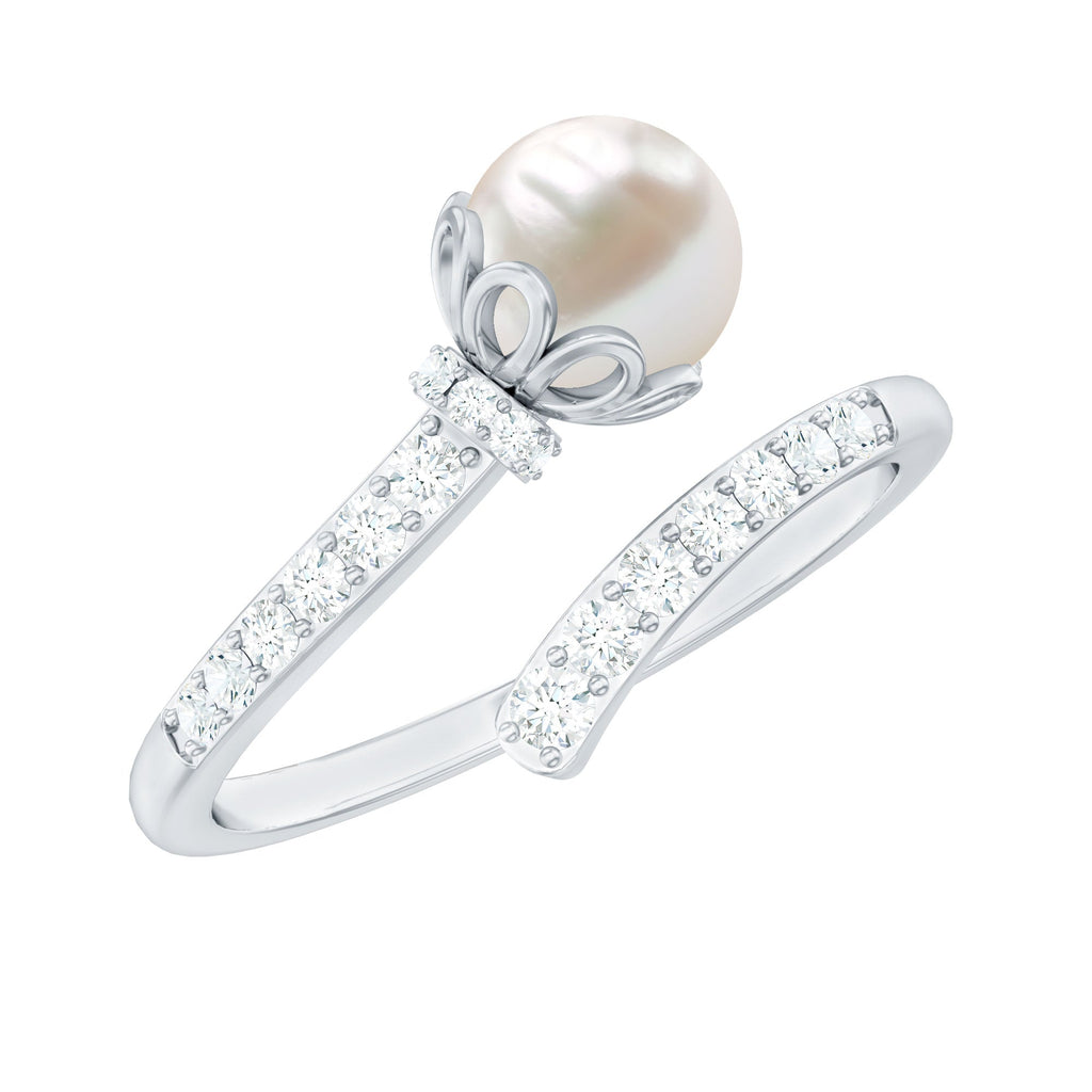 Natural 2 Carat Freshwater Pearl Wrap Ring with Diamond