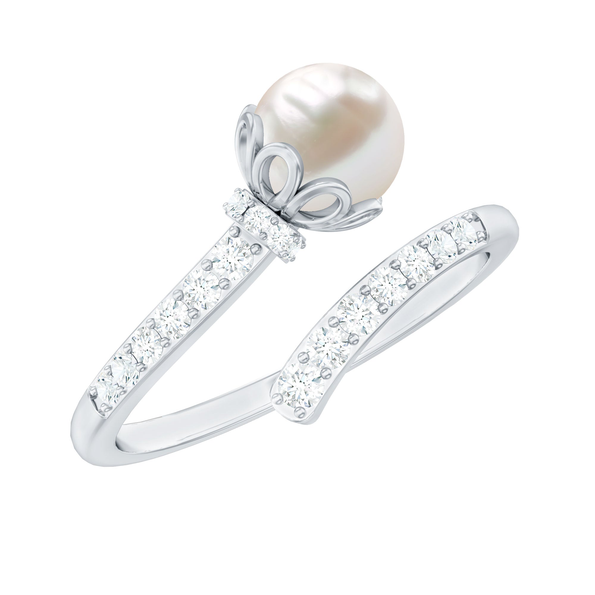 Natural 2 Carat Freshwater Pearl Wrap Ring with Diamond