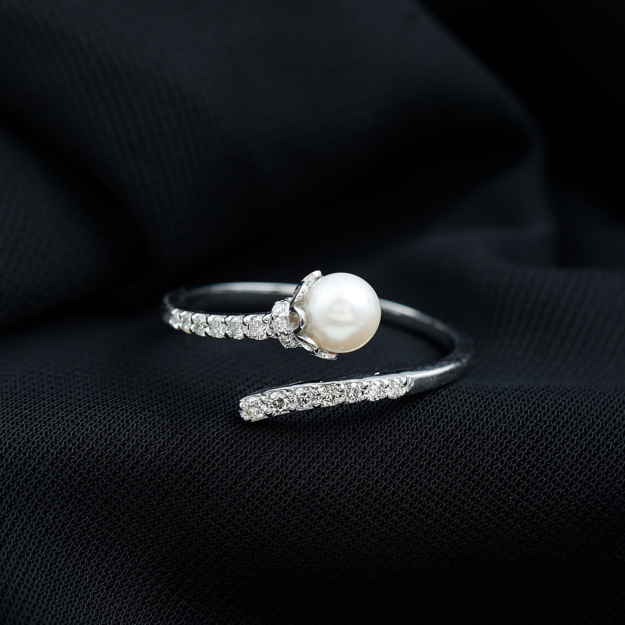 Natural 2 Carat Freshwater Pearl Wrap Ring with Diamond