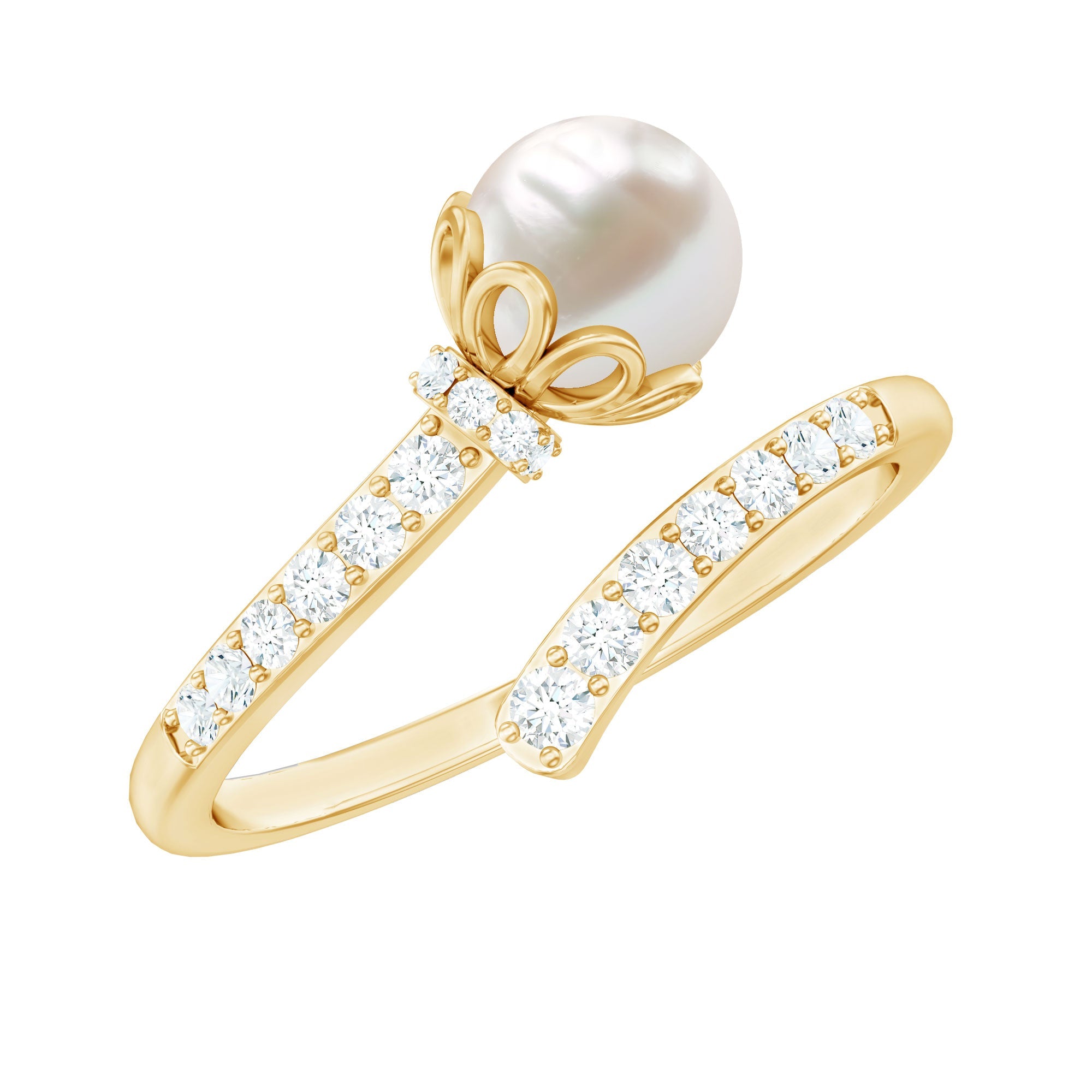 Natural 2 Carat Freshwater Pearl Wrap Ring with Diamond | Rings | Wiccan Center