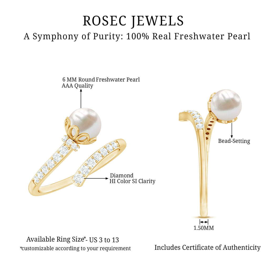 Natural 2 Carat Freshwater Pearl Wrap Ring with Diamond