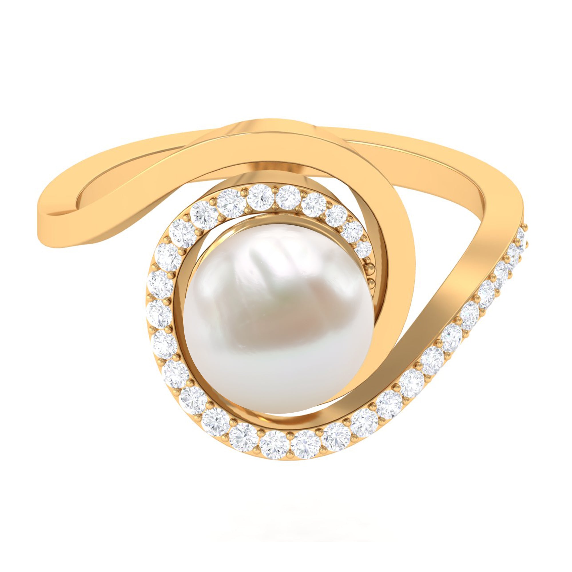 Natural 7.4 carat Freshwater Pearl Engagement Ring with Diamond Bypass Shank | Rings | Wiccan Center