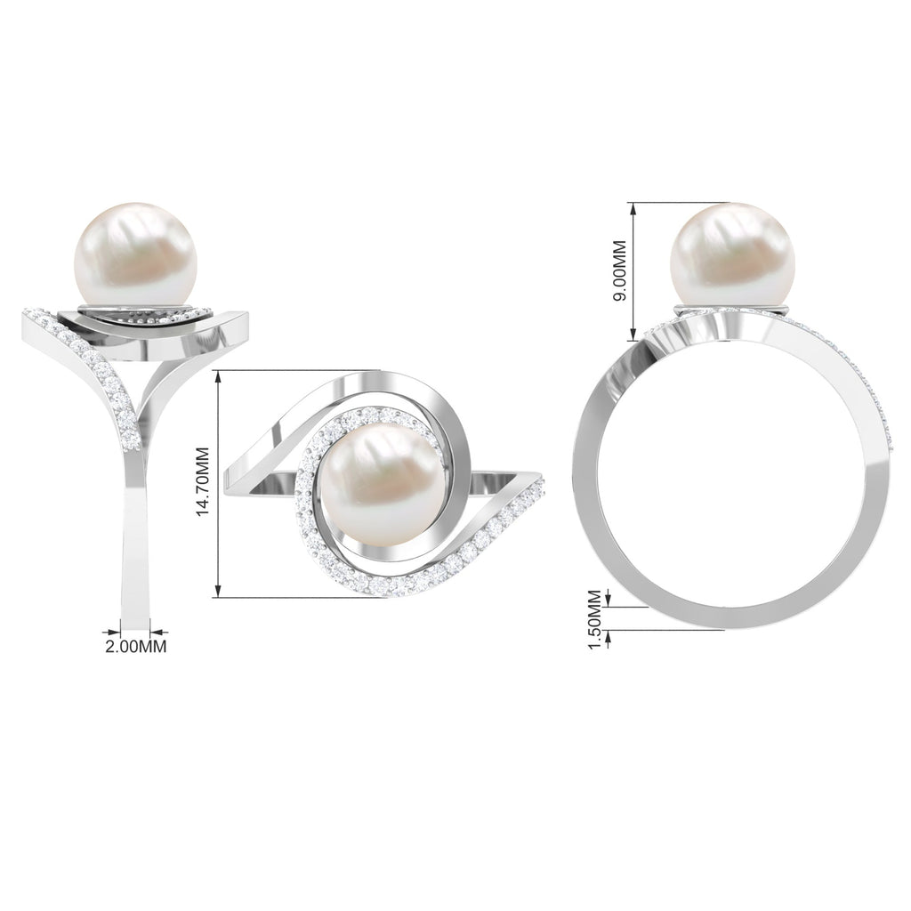 Natural 7.4 carat Freshwater Pearl Engagement Ring with Diamond Bypass Shank