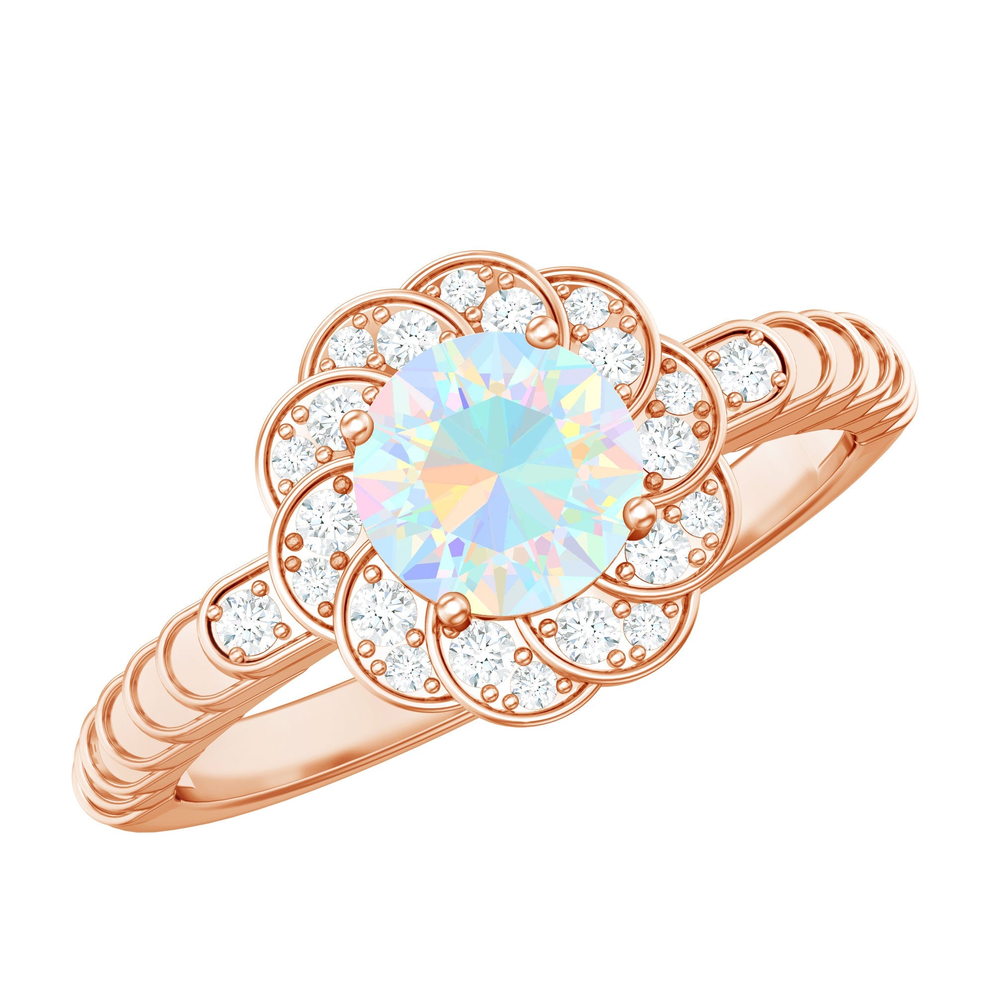 Vintage Looking Ethiopian Opal Flower Engagement Ring with Diamond | Rings | Wiccan Center