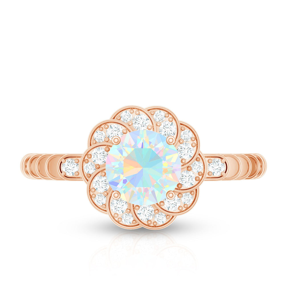Vintage Looking Ethiopian Opal Flower Engagement Ring with Diamond