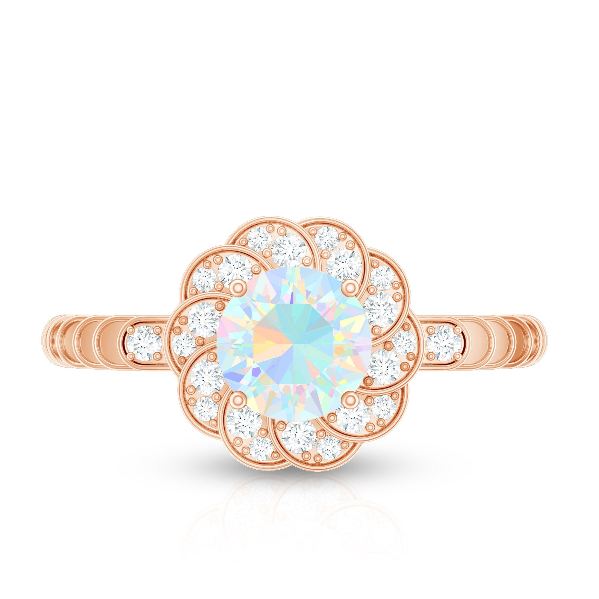 Vintage Looking Ethiopian Opal Flower Engagement Ring with Diamond