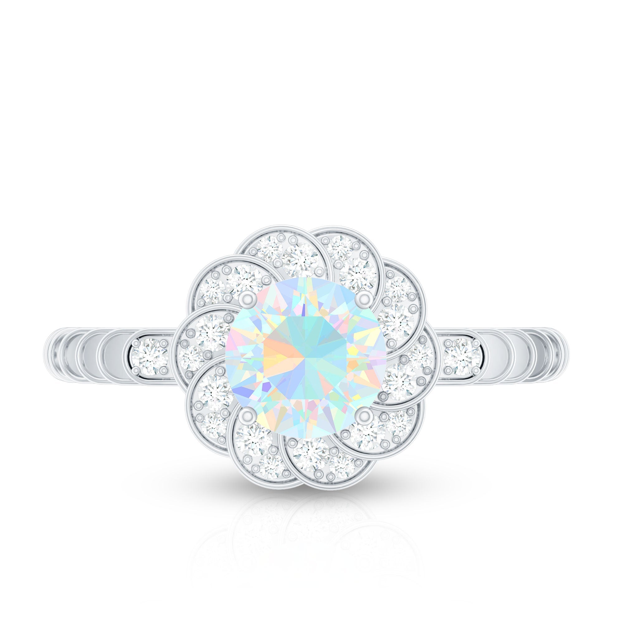 Vintage Looking Ethiopian Opal Flower Engagement Ring with Diamond
