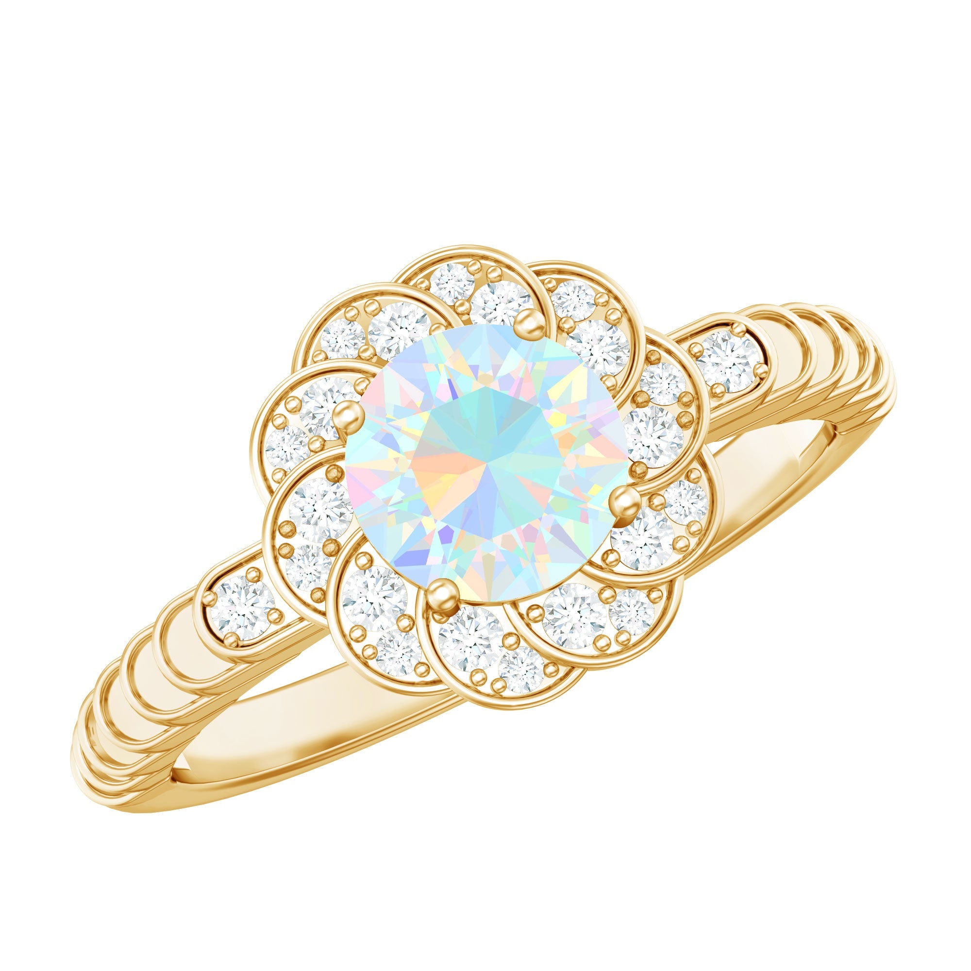 Vintage Looking Ethiopian Opal Flower Engagement Ring with Diamond | Rings | Wiccan Center