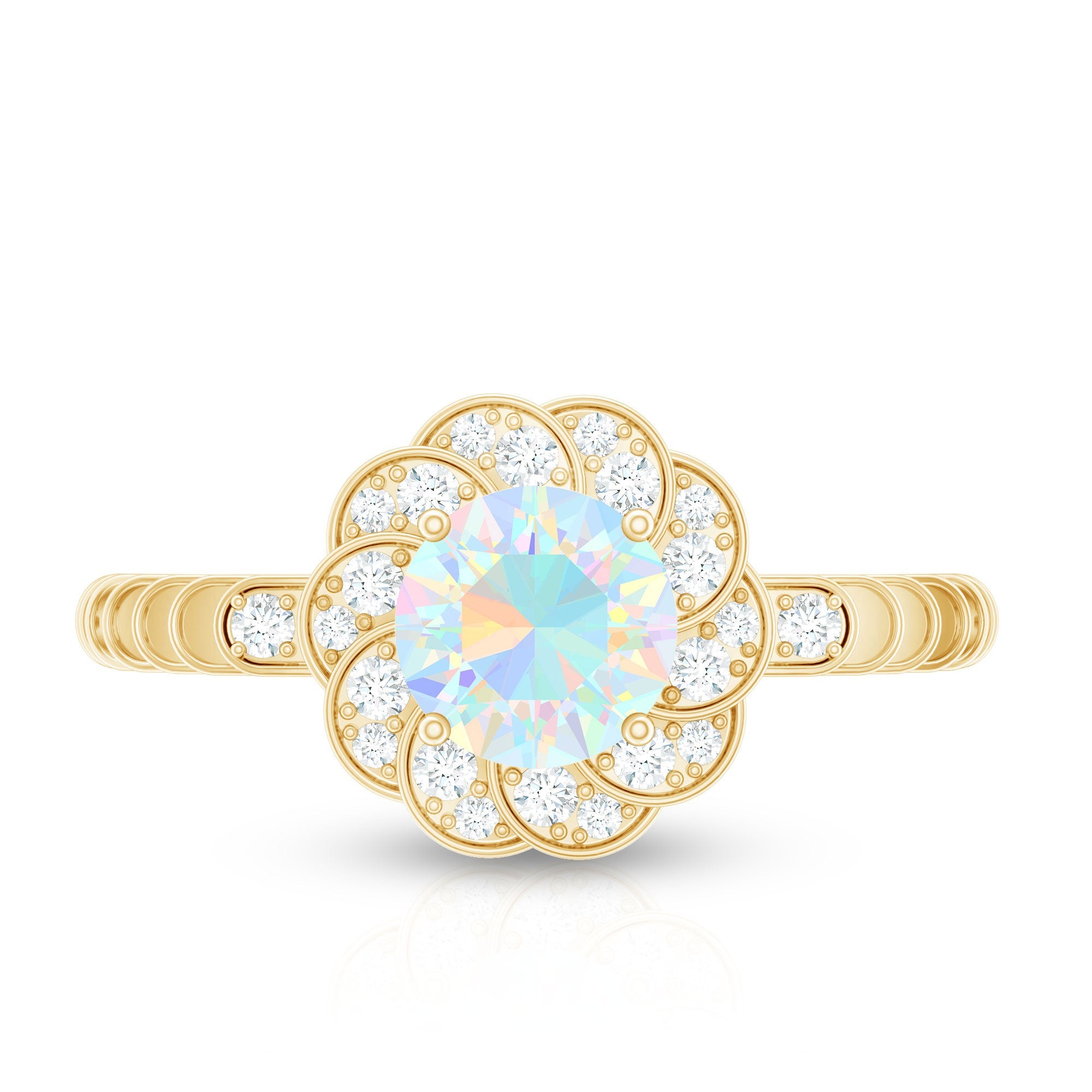 Vintage Looking Ethiopian Opal Flower Engagement Ring with Diamond