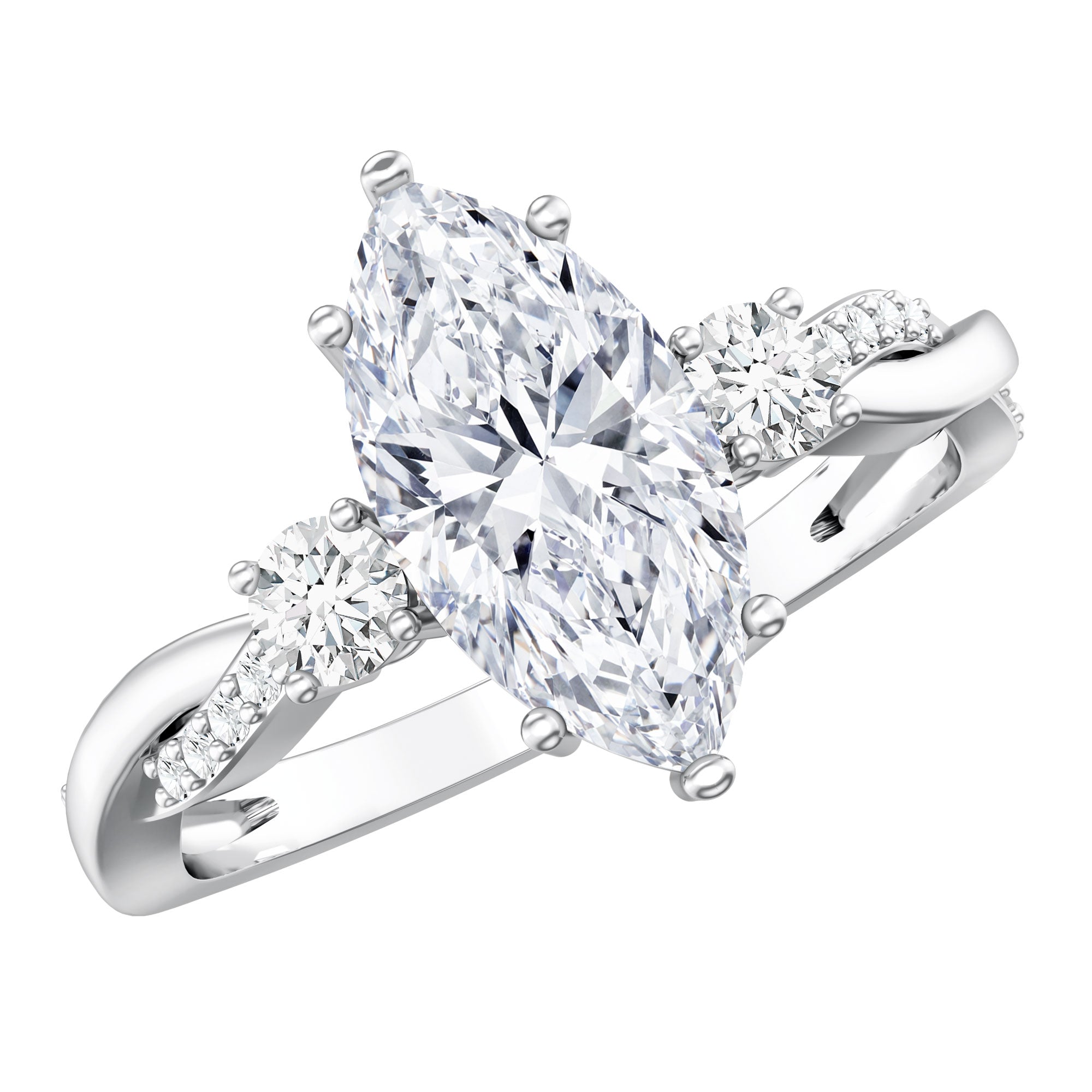 2 Carat Marquise Cut Lab Grown Diamond Crossover Engagement Ring with IGI Certificate