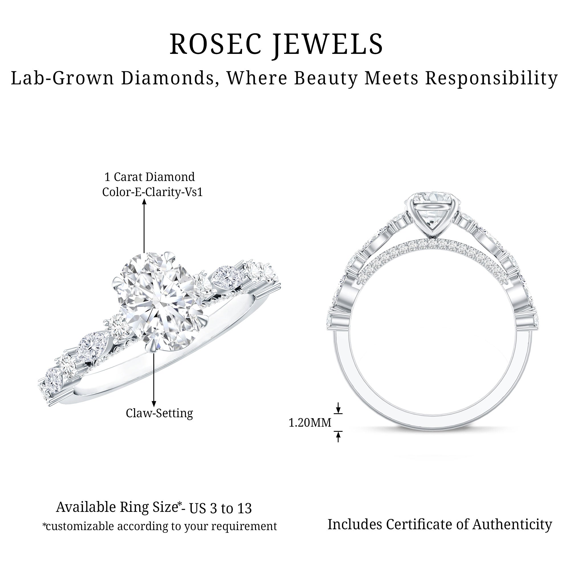 1 Carat IGI Certified Oval Cut Lab Grown Diamond Solitaire Engagement Ring