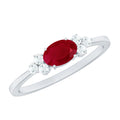 East West Style 0.6 Carat Ruby Oval Promise Ring with Diamond