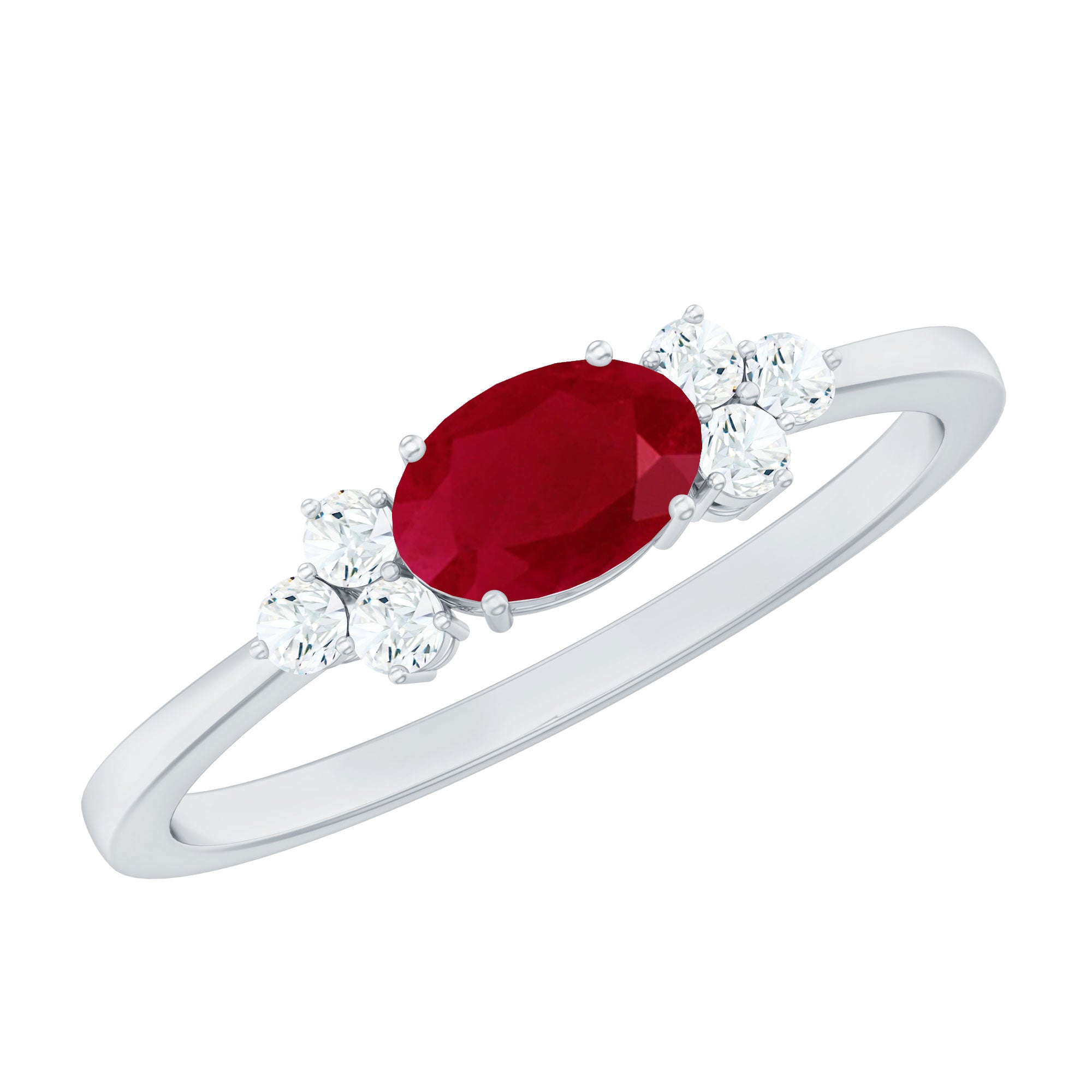 East West Style 0.6 Carat Ruby Oval Promise Ring with Diamond