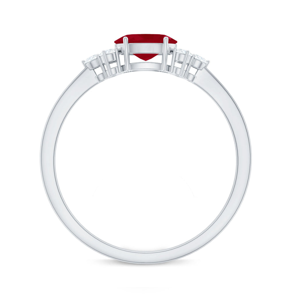 East West Style 0.6 Carat Ruby Oval Promise Ring with Diamond