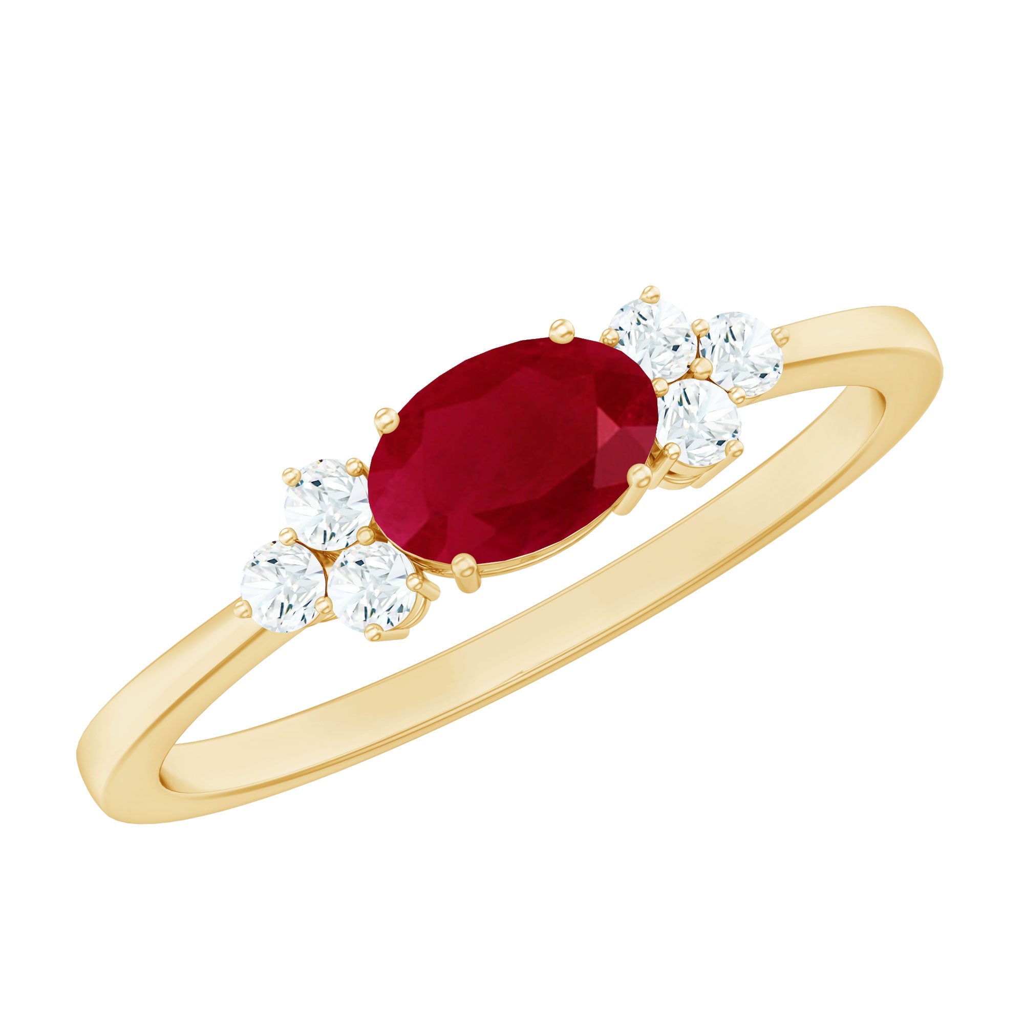 East West Style 0.6 Carat Ruby Oval Promise Ring with Diamond | Rings | Wiccan Center