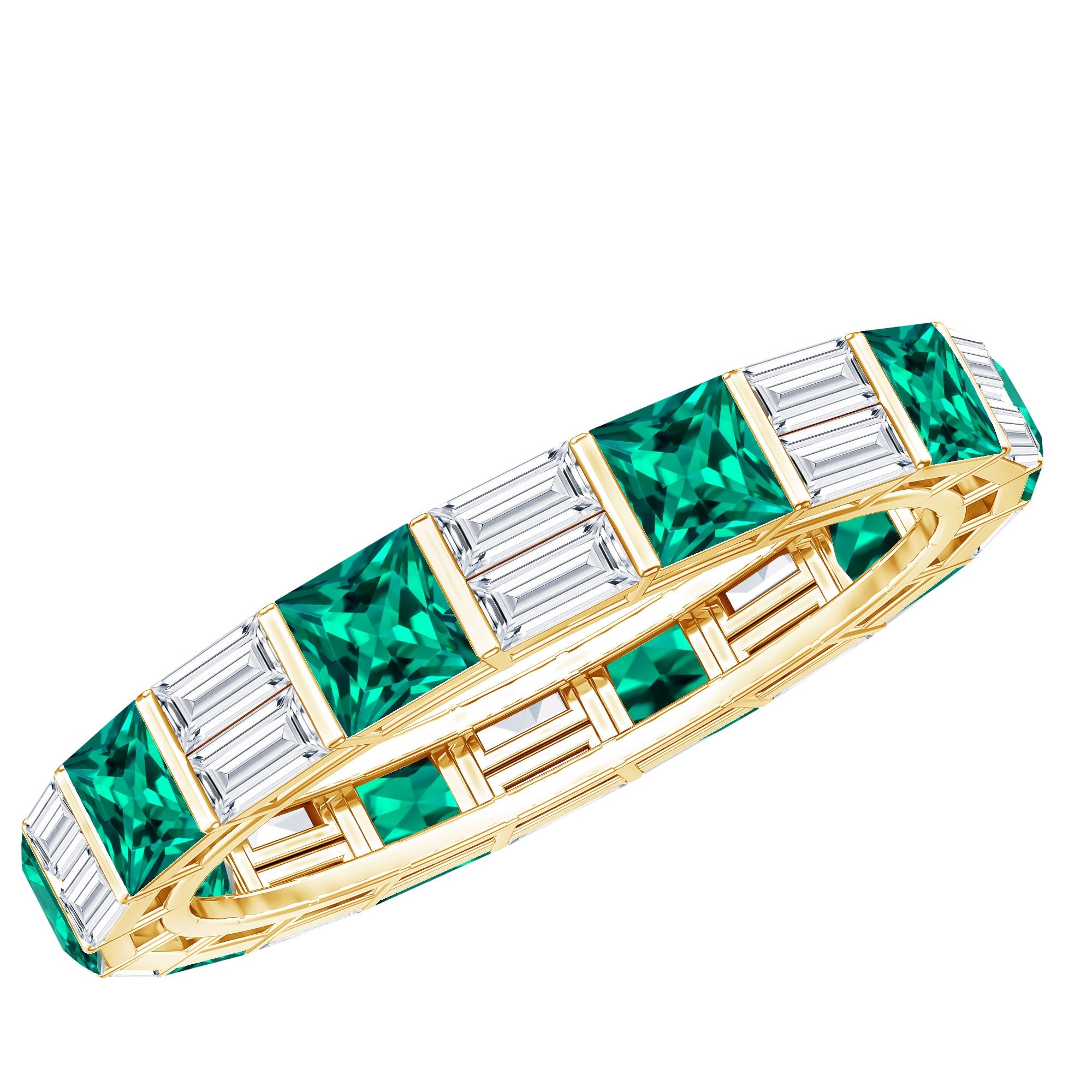Lab Created Emerald And Moissanite Eternity Wedding Band | Rings | Wiccan Center