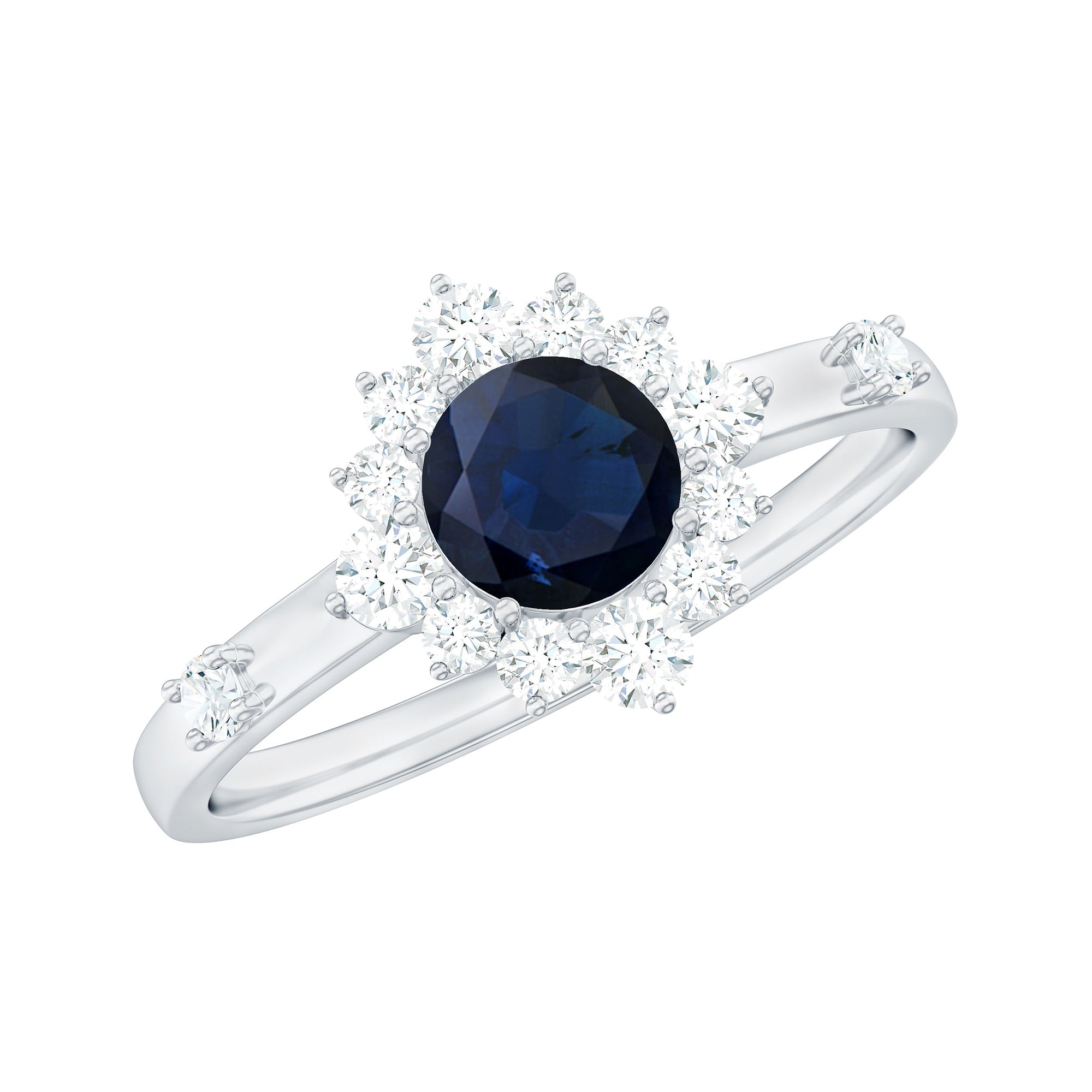 Natural 0.9 Carat Blue Sapphire Engagement Ring with Diamond Halo